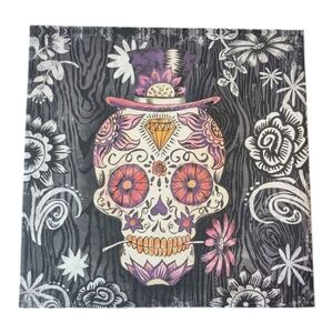 Sugar Skull Canvas Gray Purple Floral Halloween Art Home Decor